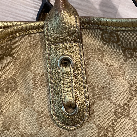 Gucci Princy GG Monogram Gold Canvas Leather Tote Cute Bow Damaged (Authentic) - Picture 5 of 14